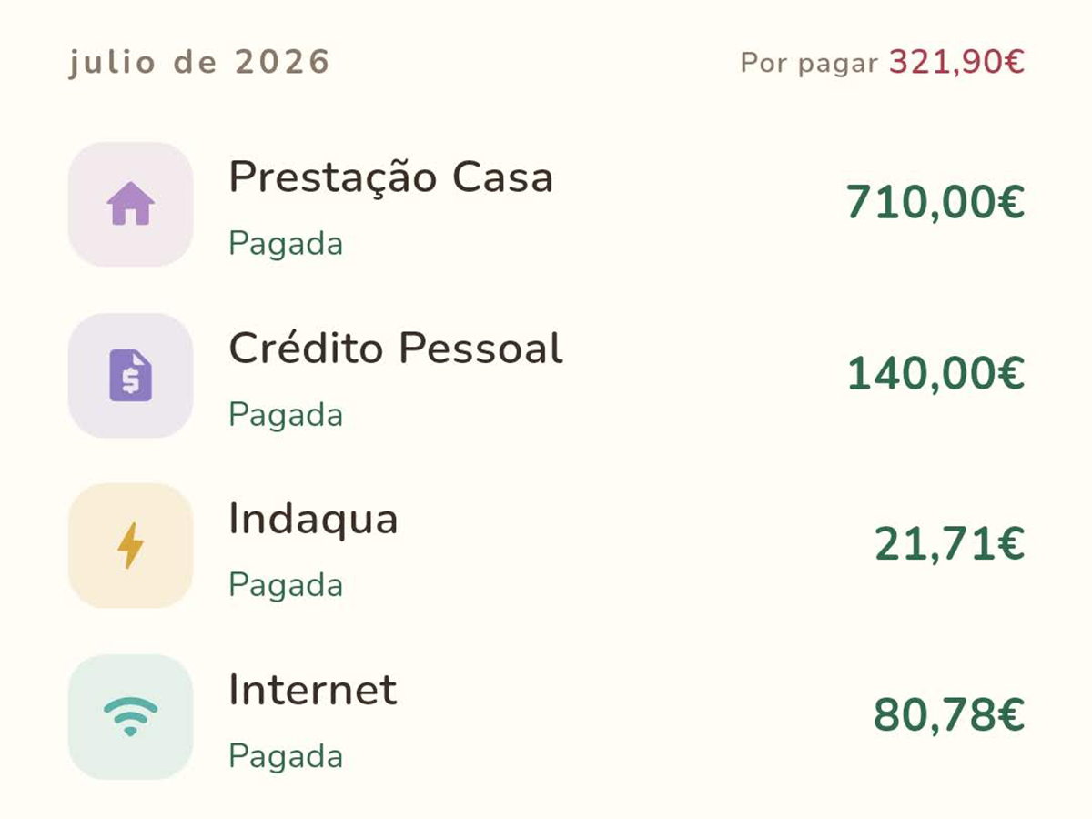 Pantalla de facturas y recurrencias de Billsfort